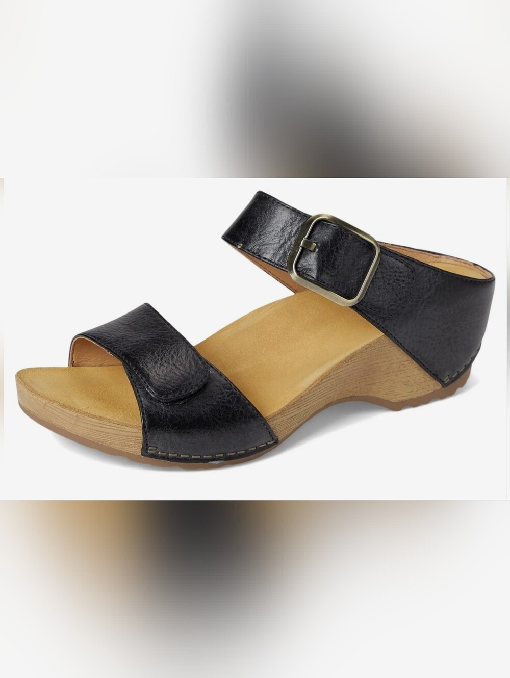 Dansko|Black Burnished Leather Tanya Comfort Clog/ Sandals Adjustable Career 39